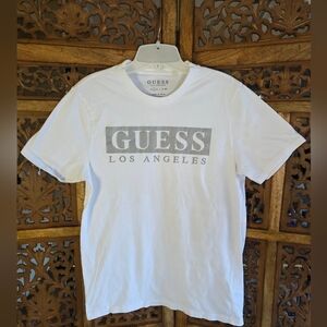 GUESS White and Gray Logo Tee